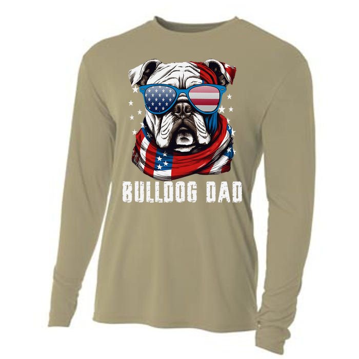 American Bulldog Dad Usa Flag 4th Of July Dog Father Cooling Performance Long Sleeve Crew