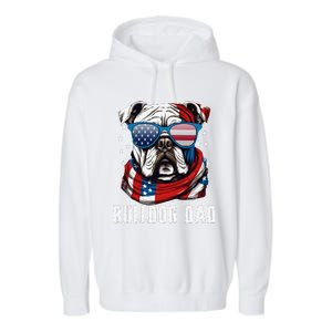 American Bulldog Dad Usa Flag 4th Of July Dog Father Garment-Dyed Fleece Hoodie