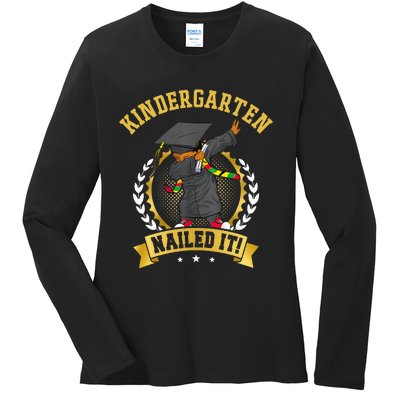 Afro Black Dabbing Boy Graduation Kindergarten Nailed It Ladies Long Sleeve Shirt