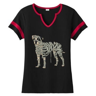 American Bulldog Dog Mummy Halloween Costume Dog Lovers Gift Ladies Halftime Notch Neck Tee