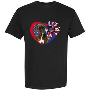 American Boxer Dog Heart 4th Of July USA Flag Patriotic Garment-Dyed Heavyweight T-Shirt