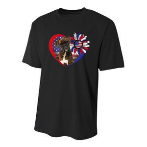 American Boxer Dog Heart 4th Of July USA Flag Patriotic Youth Performance Sprint T-Shirt