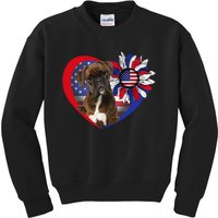 American Boxer Dog Heart 4th Of July USA Flag Patriotic Kids Sweatshirt