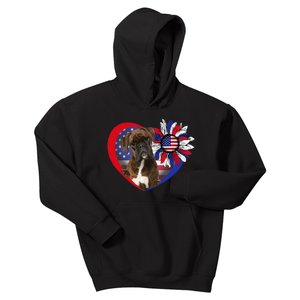 American Boxer Dog Heart 4th Of July USA Flag Patriotic Kids Hoodie