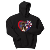 American Boxer Dog Heart 4th Of July USA Flag Patriotic Kids Hoodie