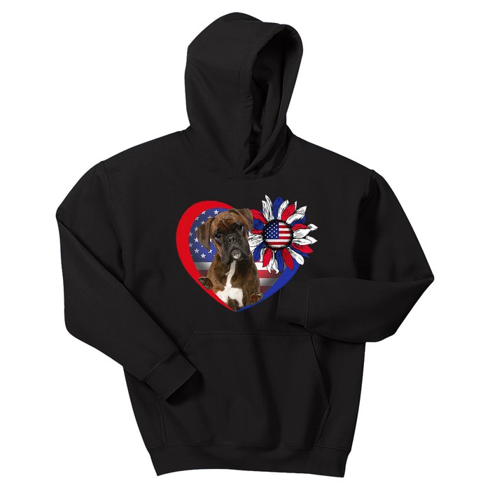 American Boxer Dog Heart 4th Of July USA Flag Patriotic Kids Hoodie