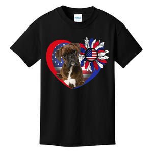 American Boxer Dog Heart 4th Of July USA Flag Patriotic Kids T-Shirt