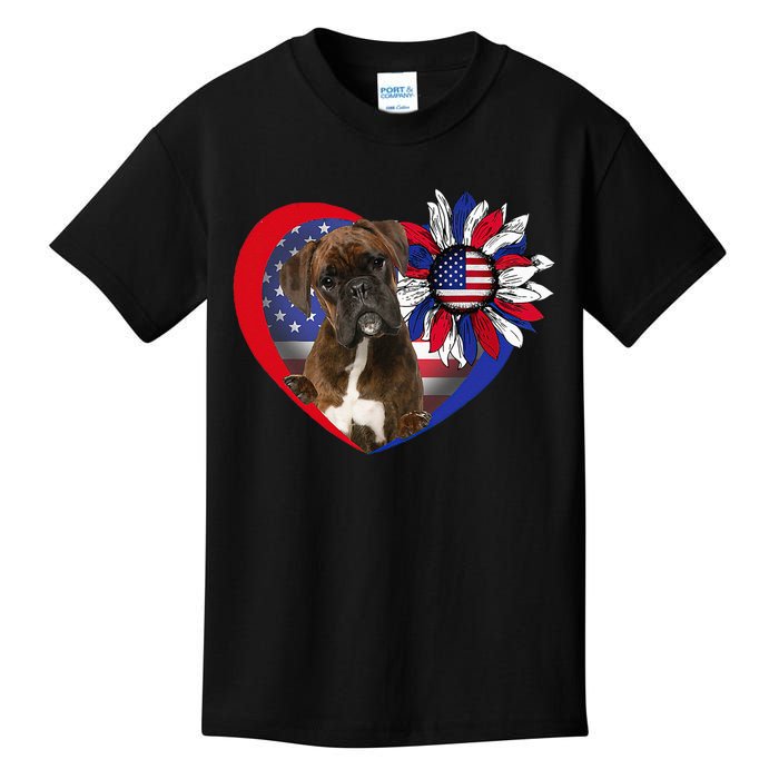 American Boxer Dog Heart 4th Of July USA Flag Patriotic Kids T-Shirt