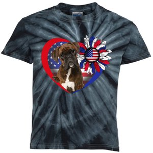 American Boxer Dog Heart 4th Of July USA Flag Patriotic Kids Tie-Dye T-Shirt