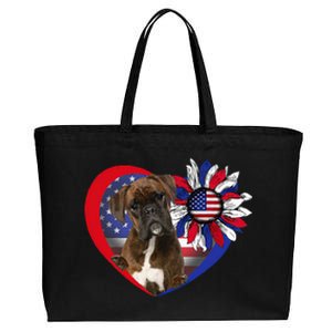 American Boxer Dog Heart 4th Of July USA Flag Patriotic Cotton Canvas Jumbo Tote