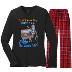 Autism Be Damned My Wife Can Work A Grill Autism Wife Autism Awareness Women's Long Sleeve Flannel Pajama Set 