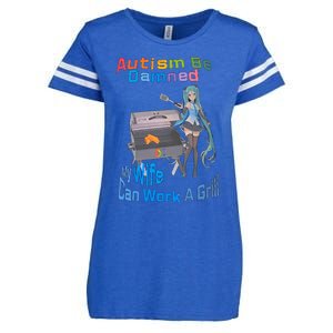 Autism Be Damned My Wife Can Work A Grill Autism Wife Autism Awareness Enza Ladies Jersey Football T-Shirt