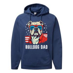 American Bulldog Dad Usa Flag Patriotic 4th Of July Dog Performance Fleece Hoodie