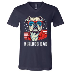 American Bulldog Dad Usa Flag Patriotic 4th Of July Dog V-Neck T-Shirt