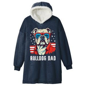 American Bulldog Dad Usa Flag Patriotic 4th Of July Dog Hooded Wearable Blanket