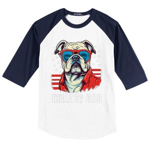 American Bulldog Dad Usa Flag Patriotic 4th Of July Dog Baseball Sleeve Shirt