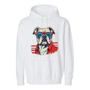 American Bulldog Dad Usa Flag Patriotic 4th Of July Dog Garment-Dyed Fleece Hoodie