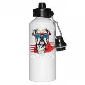 American Bulldog Dad Usa Flag Patriotic 4th Of July Dog Aluminum Water Bottle