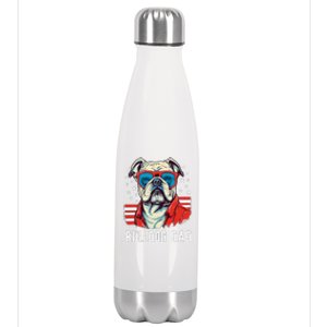 American Bulldog Dad Usa Flag Patriotic 4th Of July Dog Stainless Steel Insulated Water Bottle