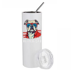 American Bulldog Dad Usa Flag Patriotic 4th Of July Dog Stainless Steel Tumbler