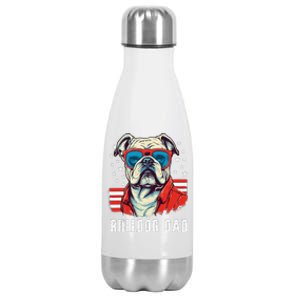 American Bulldog Dad Usa Flag Patriotic 4th Of July Dog Stainless Steel Insulated Water Bottle