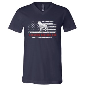 American Bulldog Dad Distressed American Flag Patriotic Dog V-Neck T-Shirt