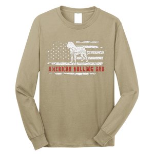 American Bulldog Dad Distressed American Flag Patriotic Dog Long Sleeve Shirt