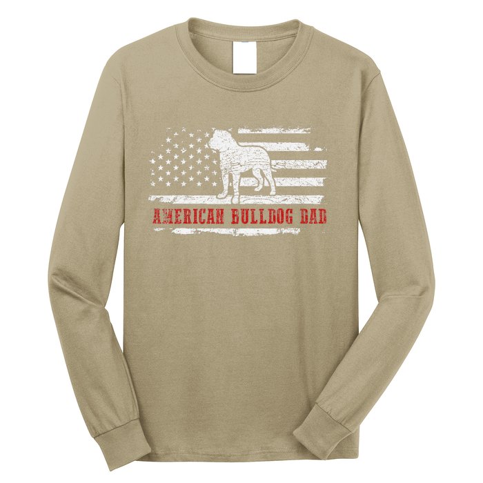 American Bulldog Dad Distressed American Flag Patriotic Dog Long Sleeve Shirt