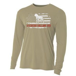 American Bulldog Dad Distressed American Flag Patriotic Dog Cooling Performance Long Sleeve Crew