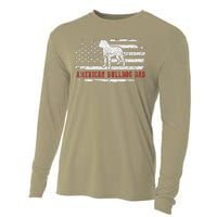 American Bulldog Dad Distressed American Flag Patriotic Dog Cooling Performance Long Sleeve Crew