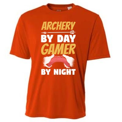 Archery By Day Gamer By Night Bow Hunting Archer Funny Gift Cooling Performance Crew T-Shirt