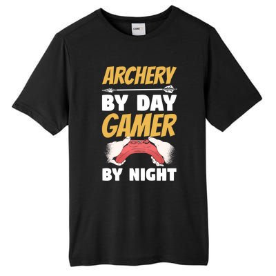 Archery By Day Gamer By Night Bow Hunting Archer Funny Gift Tall Fusion ChromaSoft Performance T-Shirt