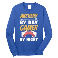 Archery By Day Gamer By Night Bow Hunting Archer Funny Gift Long Sleeve Shirt