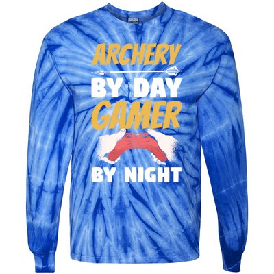 Archery By Day Gamer By Night Bow Hunting Archer Funny Gift Tie-Dye Long Sleeve Shirt