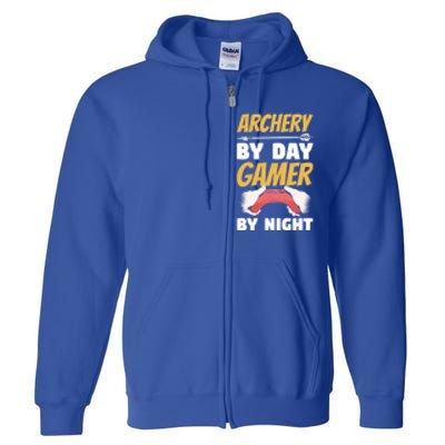 Archery By Day Gamer By Night Bow Hunting Archer Funny Gift Full Zip Hoodie