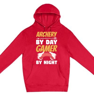 Archery By Day Gamer By Night Bow Hunting Archer Funny Gift Premium Pullover Hoodie