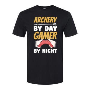 Archery By Day Gamer By Night Bow Hunting Archer Funny Gift Softstyle CVC T-Shirt