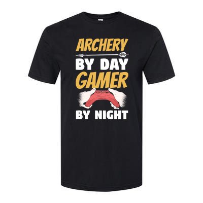 Archery By Day Gamer By Night Bow Hunting Archer Funny Gift Softstyle CVC T-Shirt