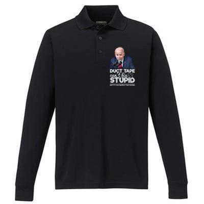 Anti Biden Duct Tape Can’t Fix Stupid Sarcastic Political Humor Biden Performance Long Sleeve Polo