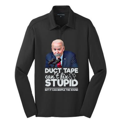 Anti Biden Duct Tape Can’t Fix Stupid Sarcastic Political Humor Biden Silk Touch Performance Long Sleeve Polo