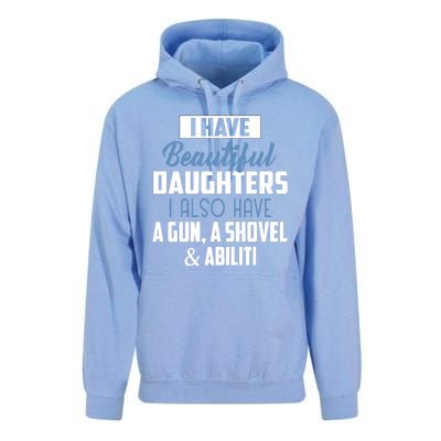 A Beautiful Daughter Also Have A Gun Shovel Alibi Unisex Surf Hoodie