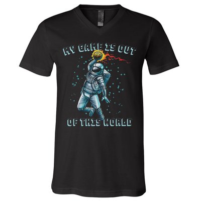 Astronaut Basketball Dunk Outer Space Game Out Of This World V-Neck T-Shirt