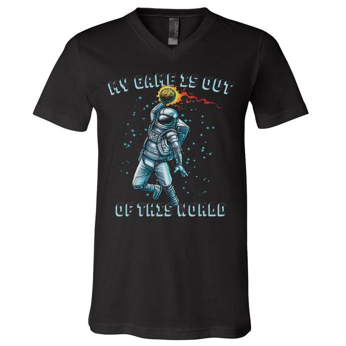 Astronaut Basketball Dunk Outer Space Game Out Of This World V-Neck T-Shirt