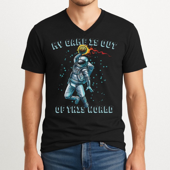Astronaut Basketball Dunk Outer Space Game Out Of This World V-Neck T-Shirt