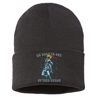Astronaut Basketball Dunk Outer Space Game Out Of This World Sustainable Knit Beanie