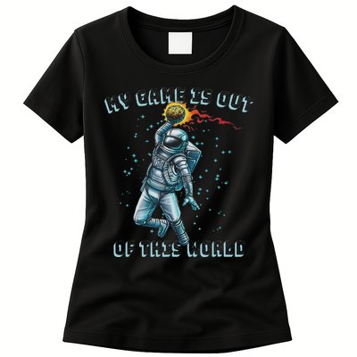 Astronaut Basketball Dunk Outer Space Game Out Of This World Womens T-Shirt