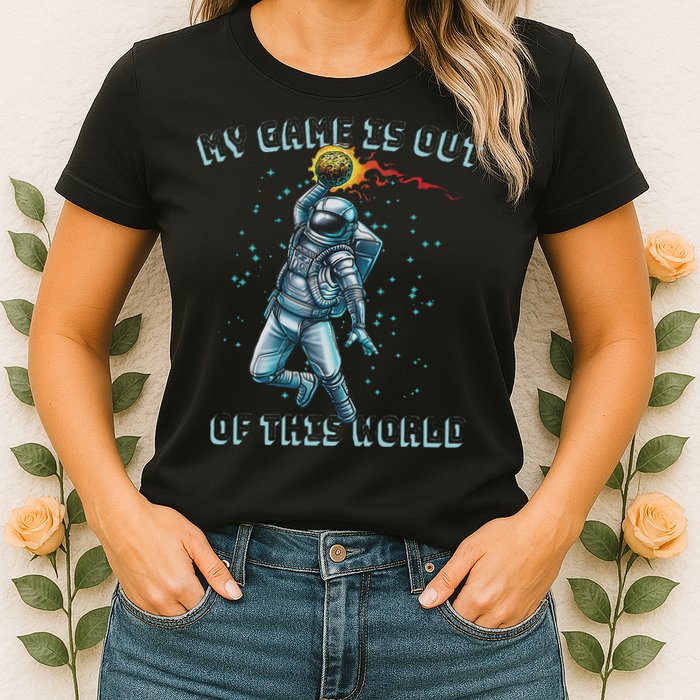 Astronaut Basketball Dunk Outer Space Game Out Of This World Womens T-Shirt