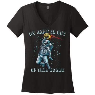 Astronaut Basketball Dunk Outer Space Game Out Of This World Women's V-Neck T-Shirt