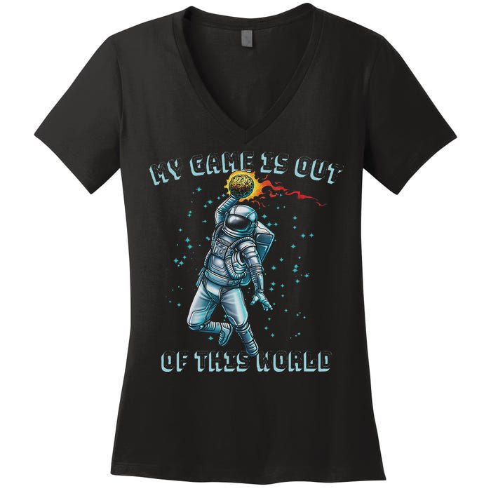 Astronaut Basketball Dunk Outer Space Game Out Of This World Women's V-Neck T-Shirt