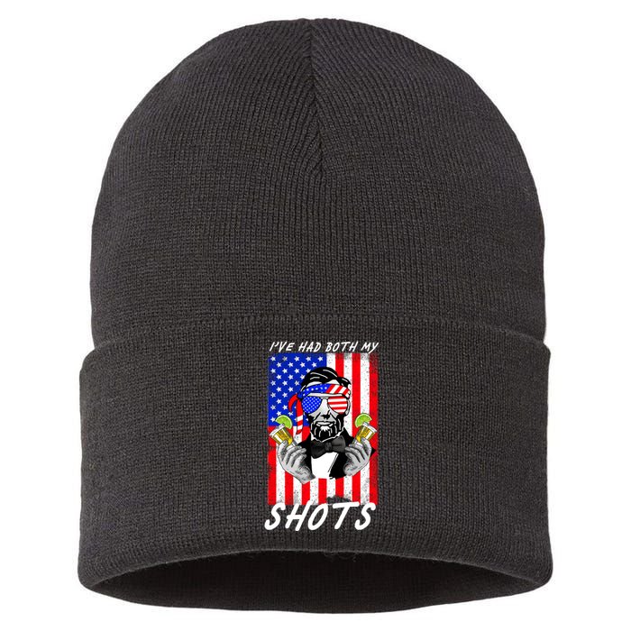 Abe Lincoln 4th of July I've Had Both My Shots Funny Sustainable Knit Beanie